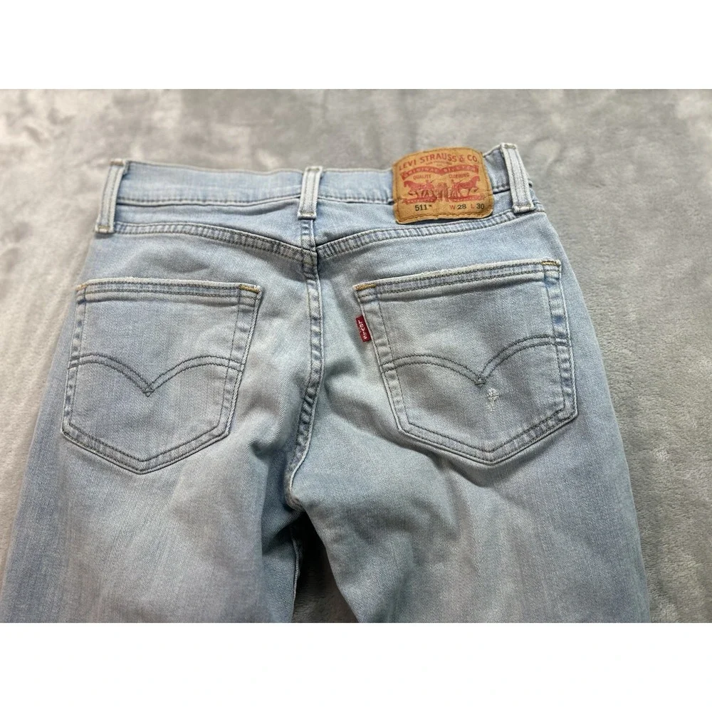 Levis 511 Jeans Mens Sz 28x30 Blue SLim Fit Whiskered Distressed Stretch Guys